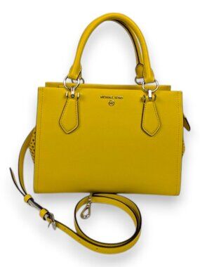 Michael Kors Marilyn Medium Saffiano Leather Woven Sides Purse Satchel Tote NWT